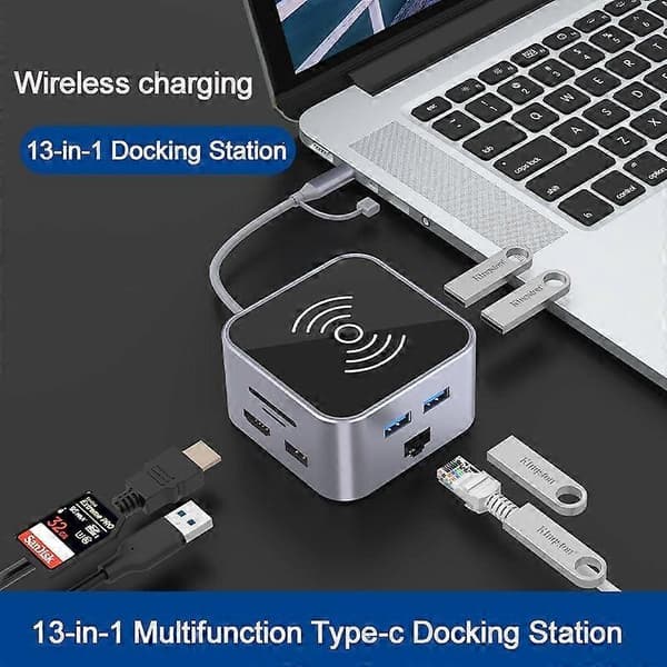 13-i-1 USB-C Hub til USB 3.1 Konverter Adapter Trådløs Lader