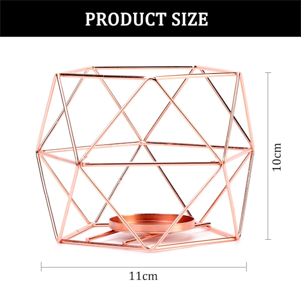 2 st metalljusstakar i järn, ihåliga geometriska värmeljushållare för bröllop, födelsedagsfest, vardagsrum, heminredning (roséguld)