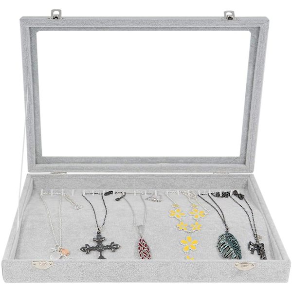 20 krokar Halsband Organizer, Sammetsklar lock Halsbandshållare Box, Halsband Förvaringslåda Halsband Display Box Halsband Bricka Väska Låsbar, Dammtät