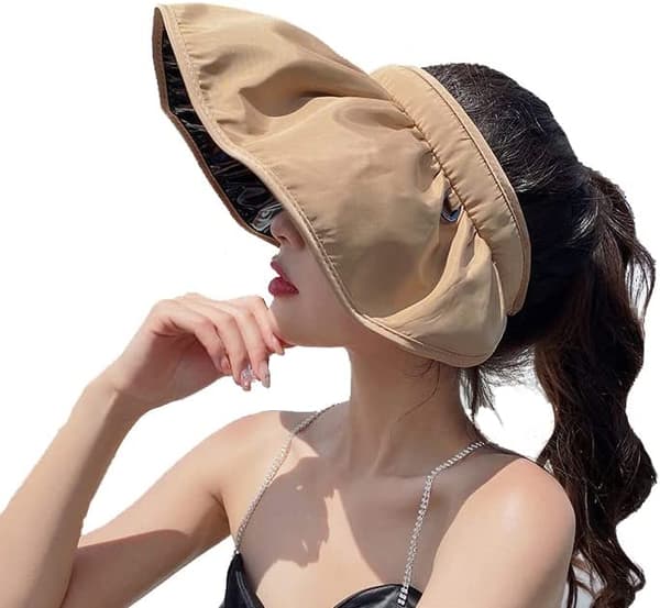 Solhattar för kvinnor, bredbrättad strandhatt som hårband (Khaki)