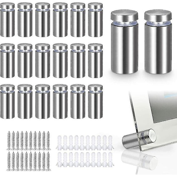 20 st Glasavståndshållare, Väggfäste i Rostfritt Stål för Reklamspikar, för Skyltar och Displayställ (silver)