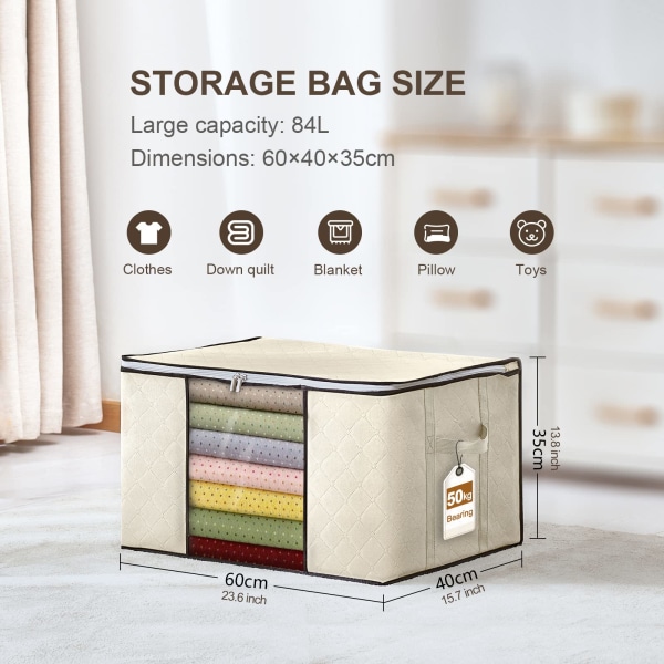 Tøjopbevaringsposer med stor kapacitet, 6 stk., opbevaringsbokse med låg, garderobeskabe til dynebeklædning, opbevaring under sengen i soveværelset
