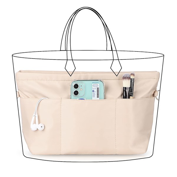 Håndtaskearrangør, Nylon Taskearrangør med Nøglering, Indvendige Lommer, Vandtæt til Håndtaskerarrangør, beige, M