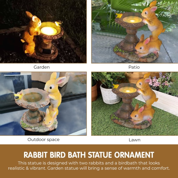 Utomhus solar kanin fågelbad staty prydnad - vattentät