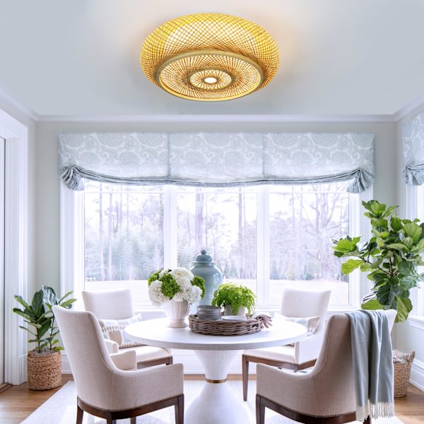Bambus loftslampe LED trælampe fjernbetjening dæmpbar bambus håndvævet natur 9W retro loftslampe rattan bambus 40 cm