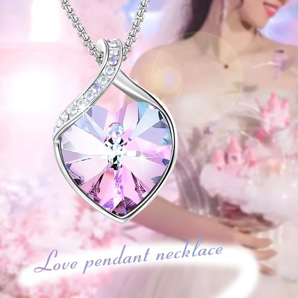 Halskæder til kvinder, Love Heart Pendant Halskæder til kvinder Krystal Vedhæng i sølv med kubisk Valentinsdag til datter mor kone kæreste