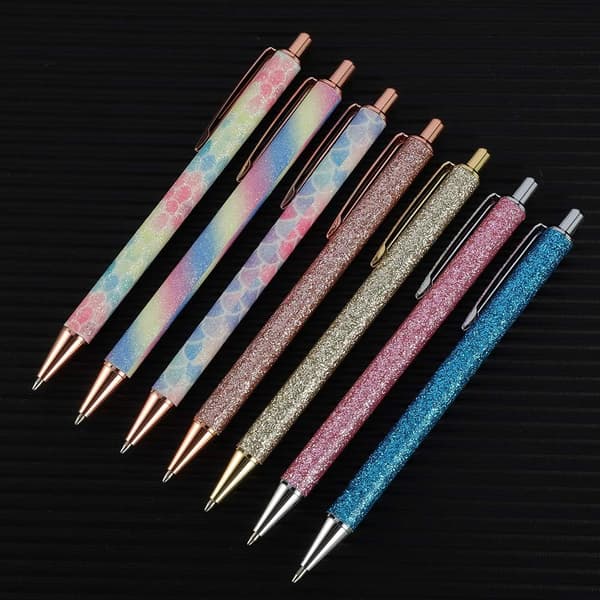 7 stk kulepenner, 1,0 mm klikk kulepenner Bling metallpenner