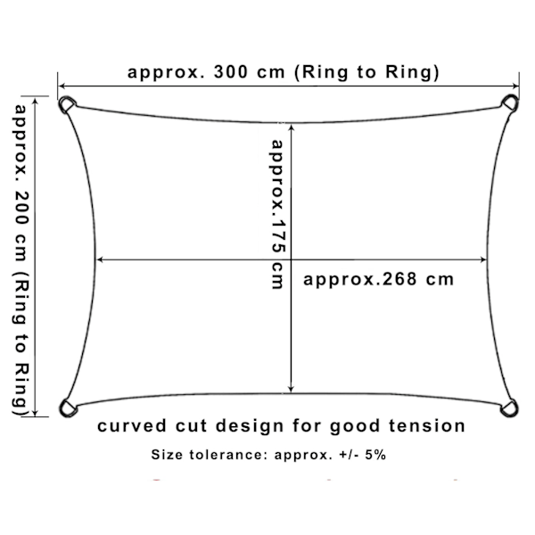 2x3m Rektangulær Solseil, Vanntett, Anti-UV (93% Vannavstøtende), Vindbeskyttelse, Polyester UV-beskyttelse for Hage, Terrasse, Camping, Grå