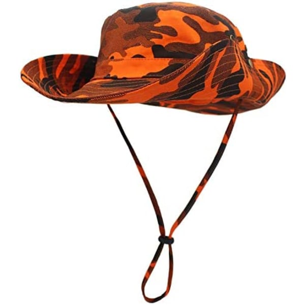 Camouflage solhat med bred skygge og justerbar hagerem (orange)