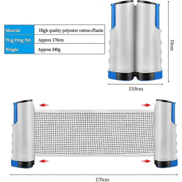 Bordtennisnät Bordtennisnät, justerbart infällbart nät, pingisutbytesnät, flyttbart white
