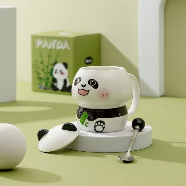 Kreativ krus Panda krus Søt keramisk kaffekrus med 3D Panda Kawaii lokk 3D Panda kaffekrus kopp Nyhetskrus Gaver til Pandaelskere Kvinner Venner C