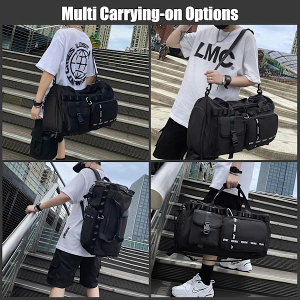 Gym Bag Sport Duffel Bag med skosrom Gym Duffel Bag Weekend Reisebag med våtlomme 2 i 1 Ryggsekk Bag Stor kapasitet Foldbar black