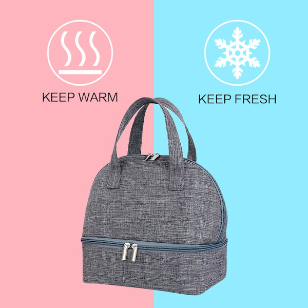 Lunch Bag Isolerad Väska, Liten Hopvikbar Kylväska för Arbete Skola, Picknick Handväska för Kvinnor, Vuxna, Studenter och Barn,A grey