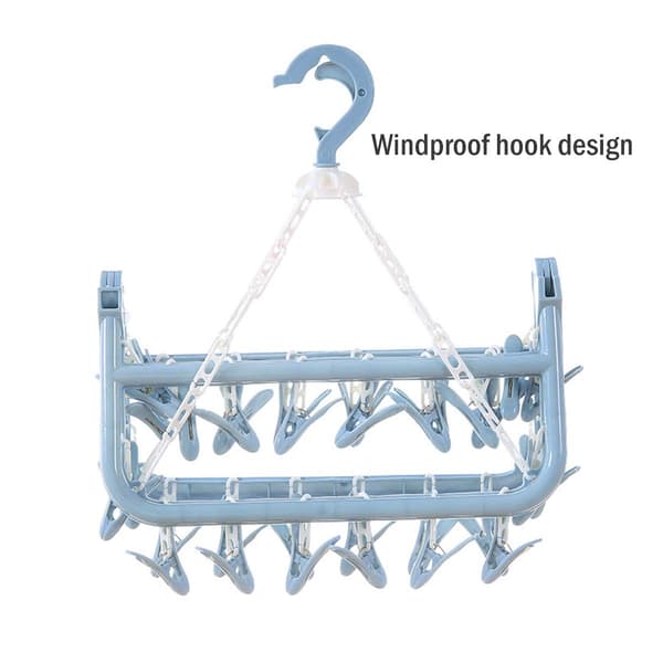 32 klyper Foldable Sokk Hangers med Klips, Rotary Hook(Blå)