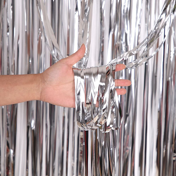 2 st 3ft x 8.3ft Silver Tinsel Glitter Gardin