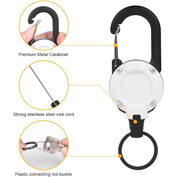Heavy Duty Retractable Keychain, 2stk Retractable Badge Holder, Retractable ID Badge Reel Heavy Duty Reel Clips Retractable Badge Reels white*2