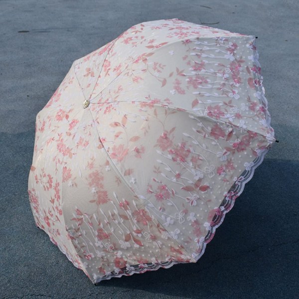 Sun Paraply Spets Dubbeldäck Anti-UV Parasol Parasoll (Rosa)