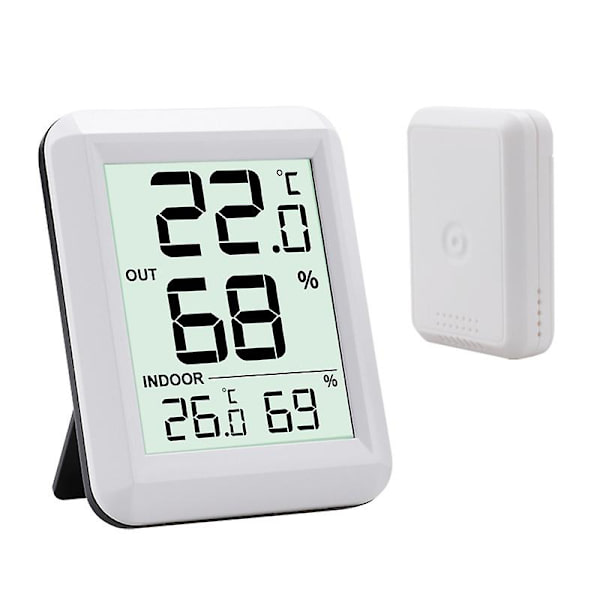 Trådlös inomhus- och utomhustermometer och hygrometer med vit sensor