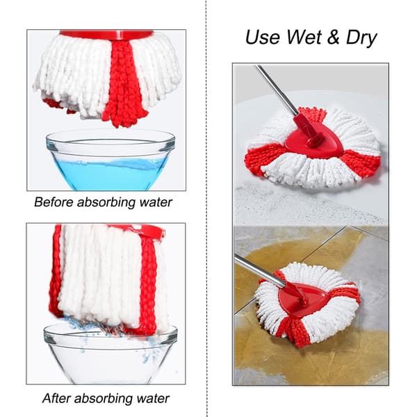 Moppehode 3-pakning, gjenbrukbar for Spin Mop Turbo Mop Triangle Mop (rød)
