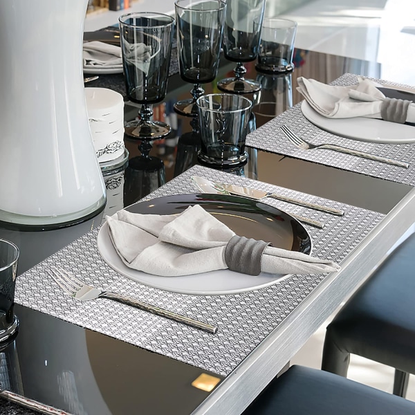 Set med 6 tvättbara bordstabletter av PVC-plast (glittergrå)