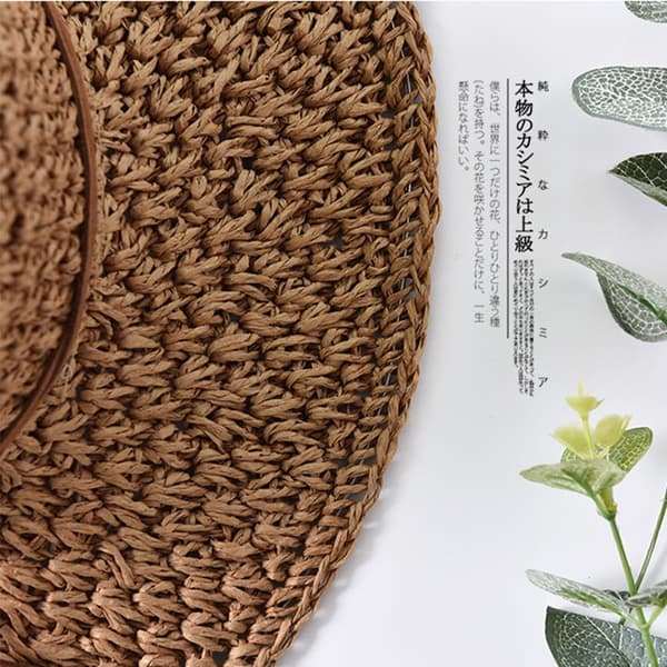 Dame Solhat af Halm - Dame Sammenfoldelig Halmhat Bredskygget Solhat Sløjfe Justerbar Strandhat Elegant Spandhat Beskyttelseshat - Khaki