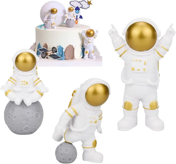 [ 3 stk. ] Astronaut Figurer Kage Topper (Gylden)