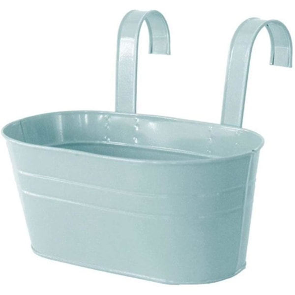 Hengende blomsterpotter, metalljernbøtteplanter for rekkverk gjerdbalkong med kroker (Candy Blue)