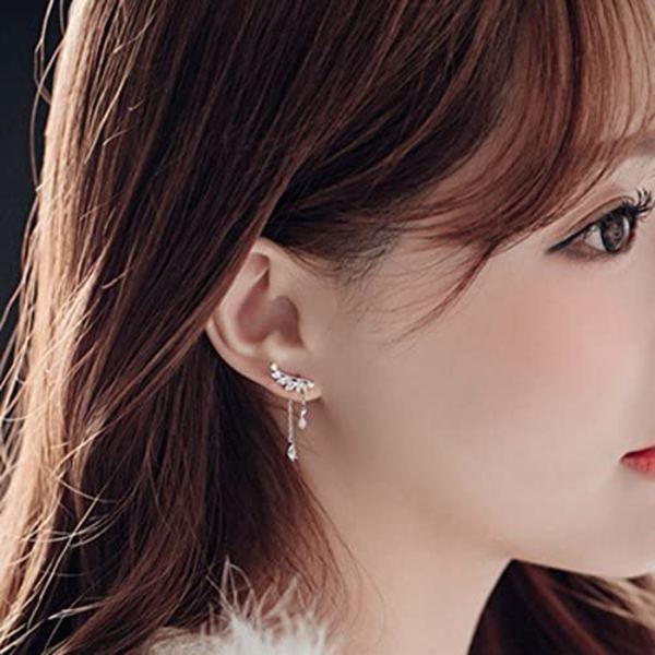 925 Sterling Silver Crystal Dangle Ear Cuff Örhänge för Kvinnor