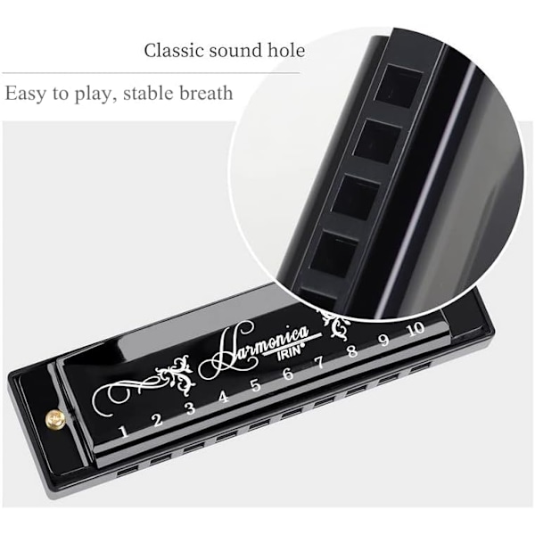 Blues Harmonica Munnspill, Diatonisk Blues Harmonica i C-tone, 10 Huller 20 Toner Blues Harp Munnspill Harmonica (Rose Red) silver