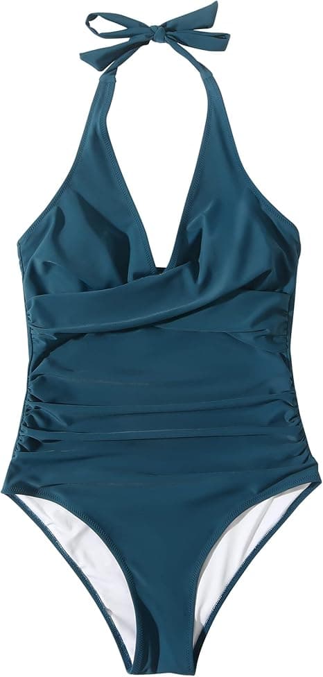 Badedrakt Dame Magekontroll Push Up Badehette V-hals Polstret Hel Badedrakt blue L