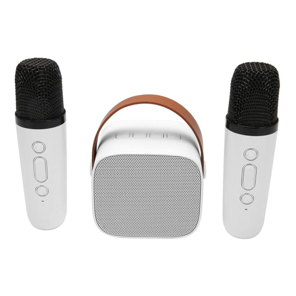 Mini Karaoke Machine Set, Portabel Stereo Bluetooth -högtalare med 2 trådlösa mikrofoner för barn Vuxna, Upp till 512G lagring, Handhållen mikrofon (vit)