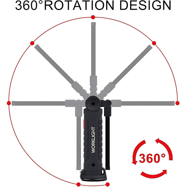 Oppladbar LED-arbeidslampe, bærbar kraftig oppladbar LED-arbeidslampe 5 moduser Cob Magnet-lampe