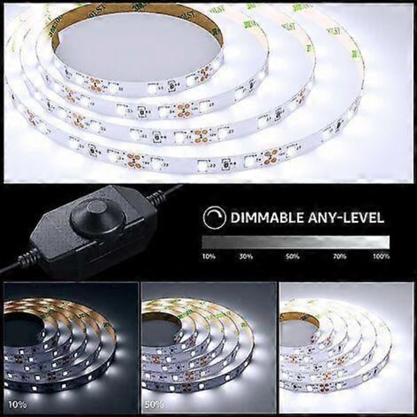 5M LED 1200Lm Kald Hvit Dimbar, 12V 6000K 300 LEDer 2835, Selvklebende LED-stripe med Dimmer, Koblinger + Transformator