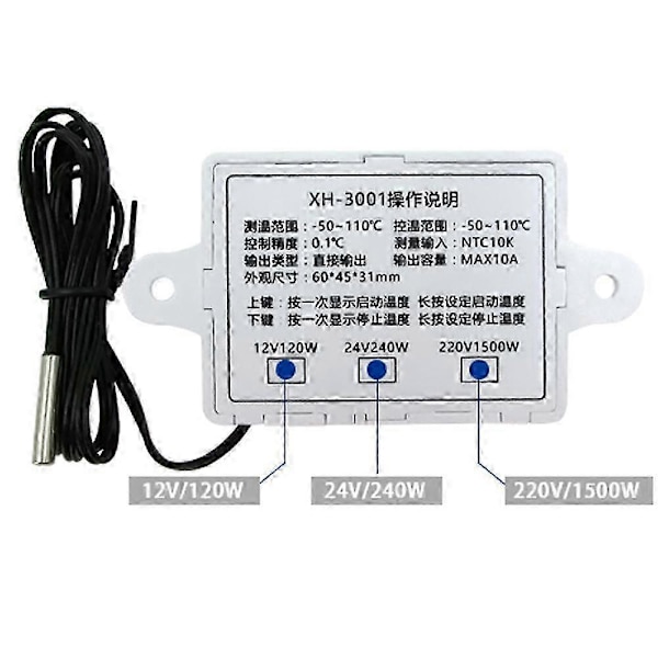 220V Digital LED Temperaturregulator 10A Termostat Kontrol Probe Ny