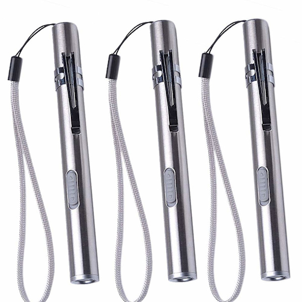 3-pakning USB-pennelys LED-lommelykt for sykepleiere, rustfritt stål medisinsk lommelykt oppladbar minilommelykt praktisk pennelys med klips