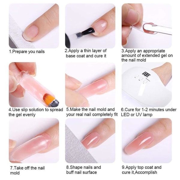 15ml förlängningsgel nagelset med mini nagellampa UV förlängningsgeler borste falska nagelspetsar nagelförlängningsspetsar klämma baslack topplack för nagelkonst