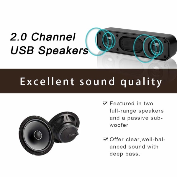 USB Computer Speaker,Wired Mini Soundbar Speaker for Computer