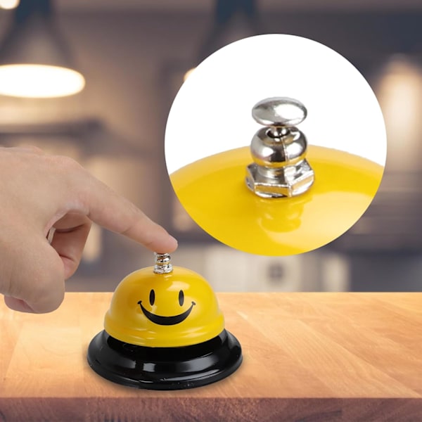 4-pack samtalsklocka, gul serviceklocka, bardiskklocka, 8,5 cm diameter, 6 cm höjd, metallklocka, bordsklocka, receptionsklocka, diskklocka