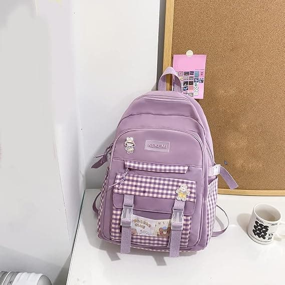 Kawaii Harajuku Rygsæk Sød Ternet Studenter Rygsæk (Blå)