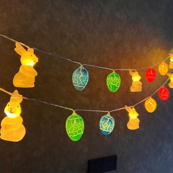 Dekorationer til påskelys, 10 fod 20 LED'er, knækker æg, kanin, batteridrevet lyssnor, indendørs udendørs til træpåskefest