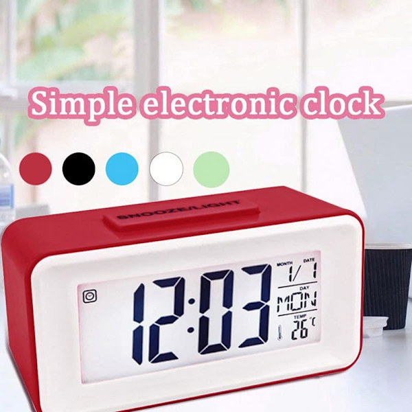 LED Digital Vækkeur Elektronisk Digital Alarm Skærm Desktop Ur til Hjemmekontor Baggrundsbelysning Snooze Skrivebordsure (Farve: Rød)