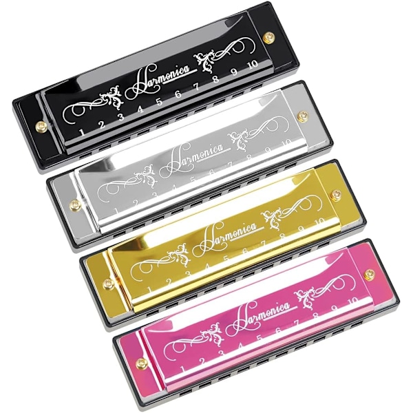 Blues Harmonica Munnspill, Diatonisk Blues Harmonica i C-tone, 10 Huller 20 Toner Blues Harp Munnspill Harmonica (Rose Red) silver