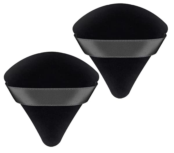 Triangle Puff 2 stk. til presset pudder, blød og genanvendelig foundationssvamp med strop, makeupsvamp perfekt til tør og våd makeup (sort, 70*65mm)