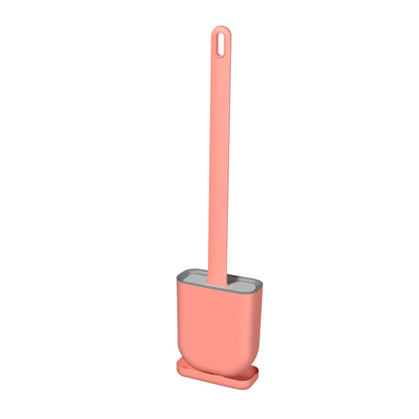 Silikoninen WC-harja ja pidike -setti, jossa liukumaton pitkä muovikahva ja pehmeät joustavat harjakset pohjassa, tippumaton seinälle kiinnitettävä harja (vaaleanpunainen, 1 pakkaus) pink