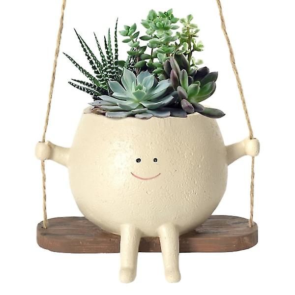 Søt smilende ansikt tegneserie swing blomsterpotte - Perfekt for innendørs og utendørs planter, værbestandig og holdbar