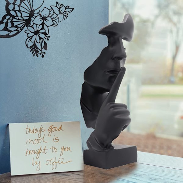 Stillhet er gull Tenker Statue Abstrakt Kunst Resin Figur Svart