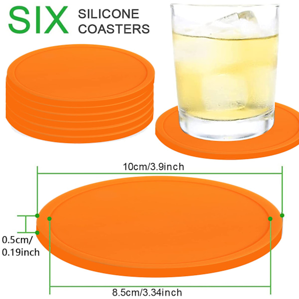 Dryckesunderlägg Set om 6 Silikon halkfria tvättbara koppmatta, Orange