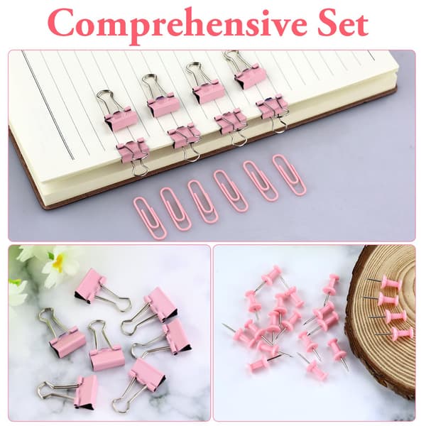 72 st binderklämmor tryckstift set, rosa 4 i 1 rund låda klämma brevpapper set