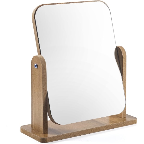 Sminkespejl Træ Skrivebordsspejl Makeup Spejl 360° drejeligt skrivebordsspejl 22 x 17CM Firkantet spejl til toiletbord Skrivebord Badeværelse Soveværelse