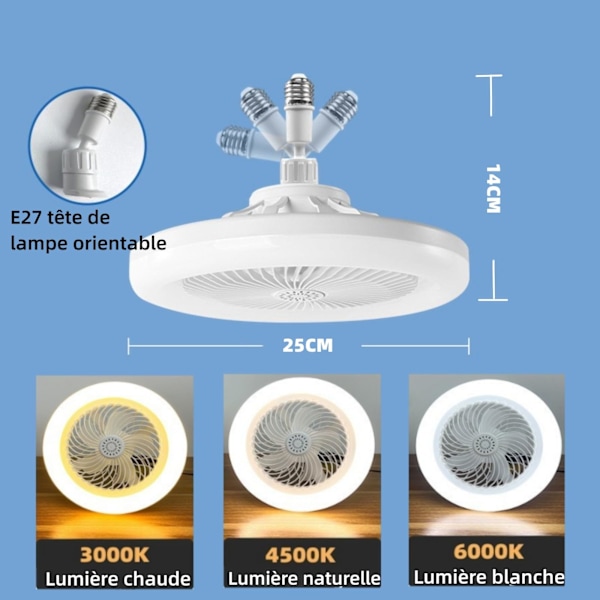Takfläkt med Lampa, Tyst, Dimbar E27 LED-lampa, 3 Hastigheter, Timer (Grå) [Energiklass A]